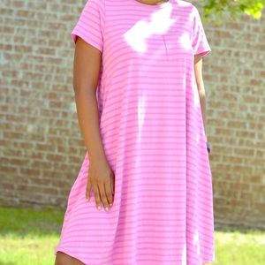 Pink Stripe Hi-Low Knit Dress XS LulaRoe Carly